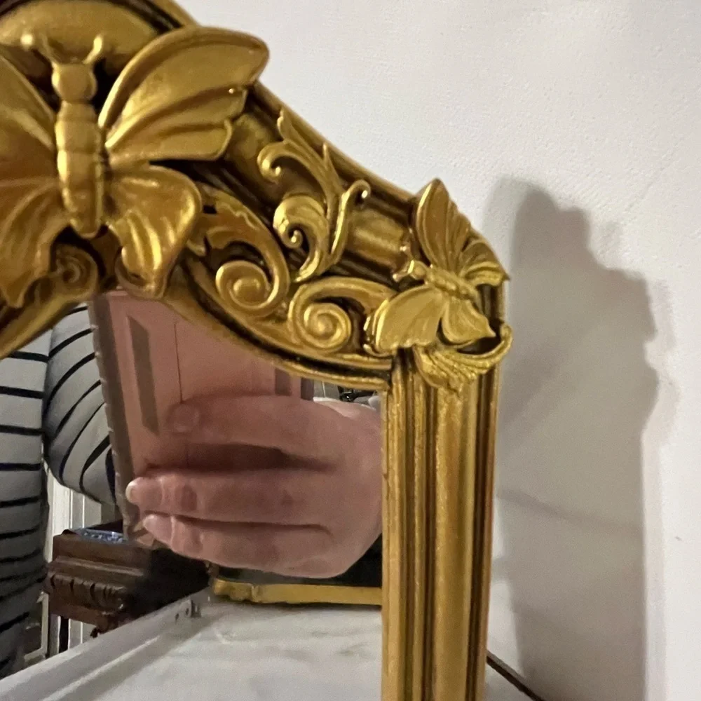 Table top mirror gold ornate frame with butterfly